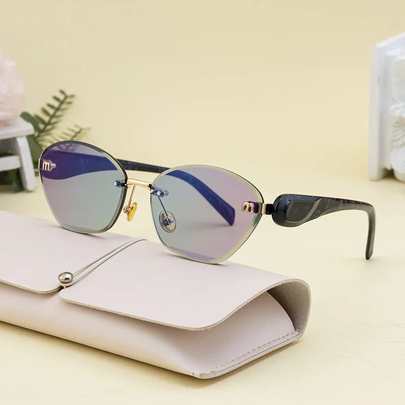Fashion Retro Rimless M Sunglasses Brown Color Sunglasses Square Women Men Luxury Shade Gradient Rimless Summer Sun Glasses