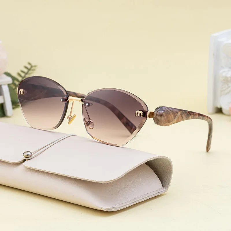 Fashion Retro Rimless M Sunglasses Brown Color Sunglasses Square Women Men Luxury Shade Gradient Rimless Summer Sun Glasses