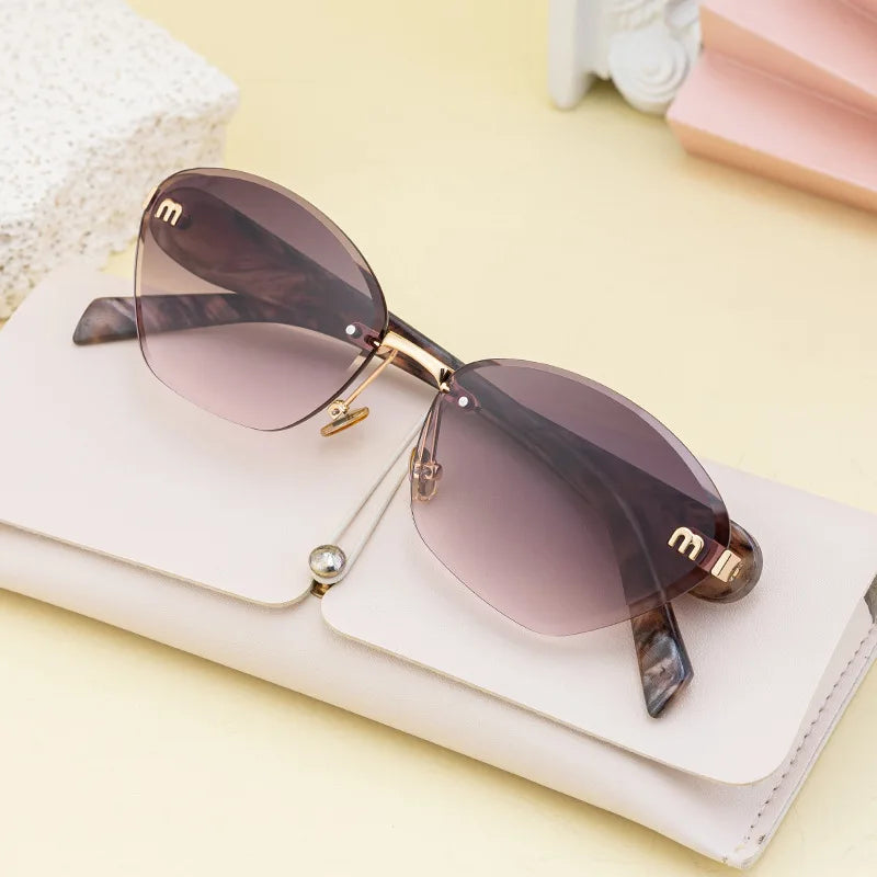 Fashion Retro Rimless M Sunglasses Brown Color Sunglasses Square Women Men Luxury Shade Gradient Rimless Summer Sun Glasses