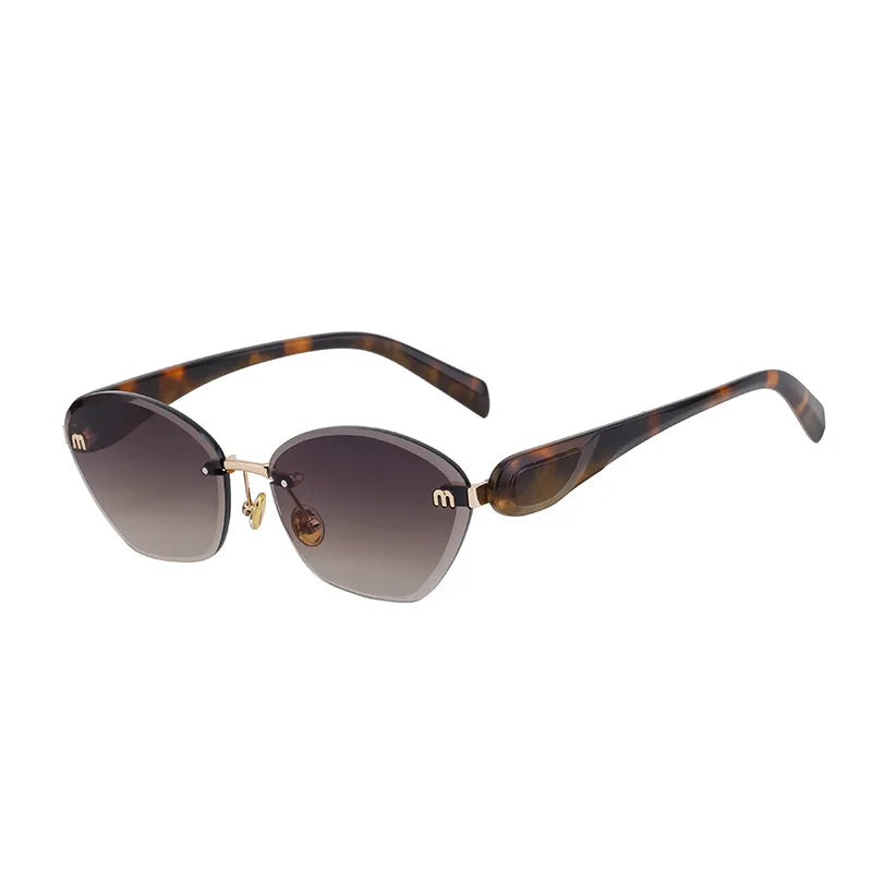 Fashion Retro Rimless M Sunglasses Brown Color Sunglasses Square Women Men Luxury Shade Gradient Rimless Summer Sun Glasses