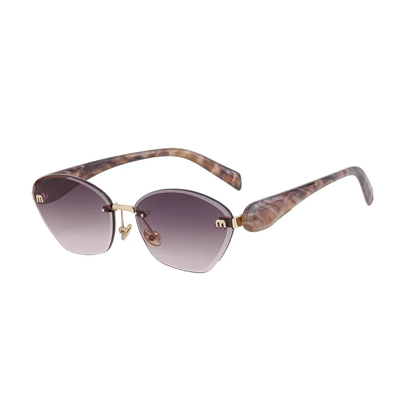 Fashion Retro Rimless M Sunglasses Brown Color Sunglasses Square Women Men Luxury Shade Gradient Rimless Summer Sun Glasses